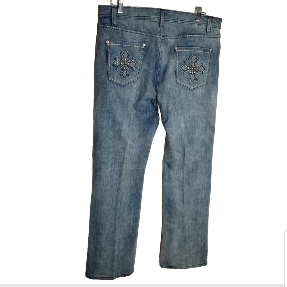 Reba Bootcut Jeans Women's 12 Medium Light Wash Embroidered Beaded Pockets - Picture 4 of 10